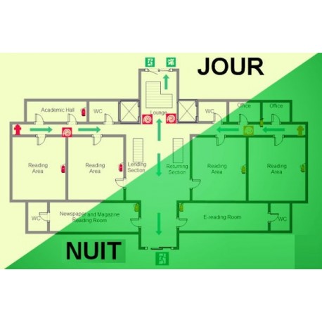 Plans de sécurité incendie photoluminescents imprimés en quadrichromie A2-A3-A4